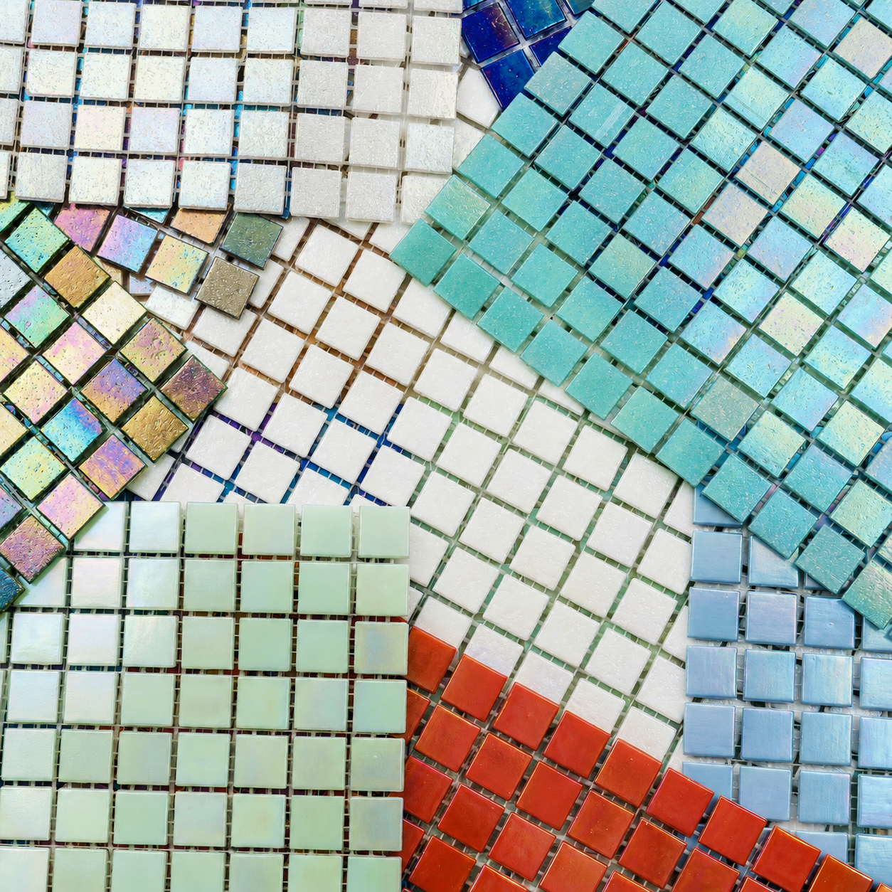 Iridescent Glass Mosaic Tiles – Pearl White Rainbow Shimmer