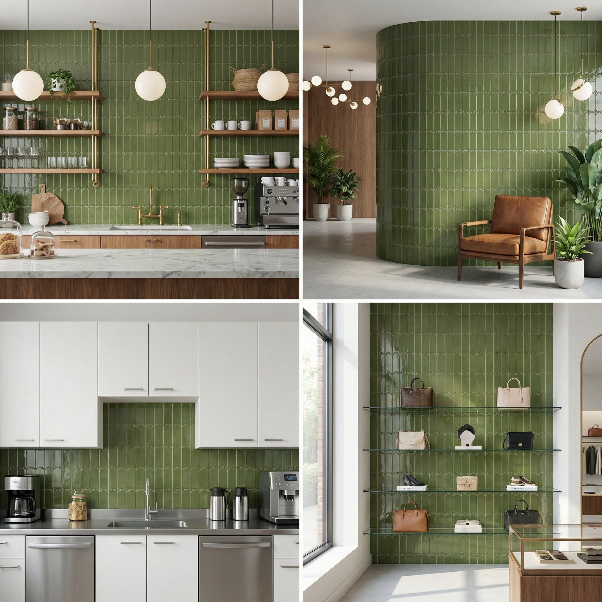 Feather Ceramic Tiles 90x308mm - Per Square Meter - Green Finish - YM930-03 - GR.Mosaic Decorative Pattern (View 3)