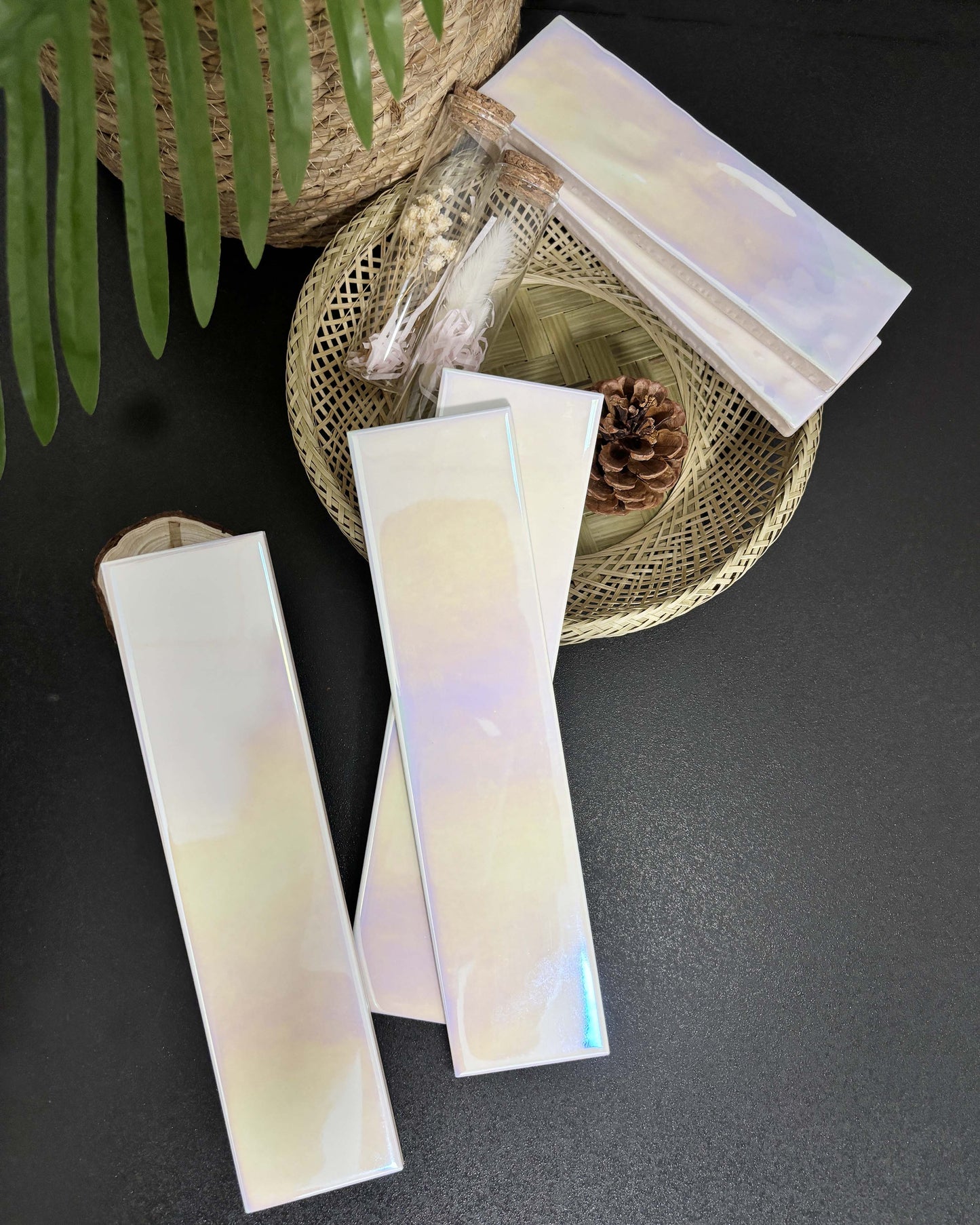 Iridescent Ceramic Tiles 65x265mm - Per Square Meter - Soft Pearl & Pastel Holographic Finish - 652601HC