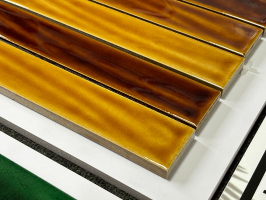 Handmade Kiln-fired Brick 40x250mm - Per Square Meter (100pcs) - Amber Honey Gradient Finish N42508