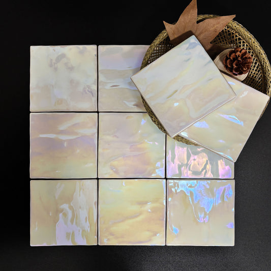 Iridescent Ceramic Tiles 132x132mm - Per Square Meter - Gentle Pearl Rainbow Holographic Finish - NL1301HC