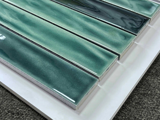 Handmade Kiln-fired Brick 40x250mm - Per Square Meter (100pcs) - Deep Green Marble Finish N42511