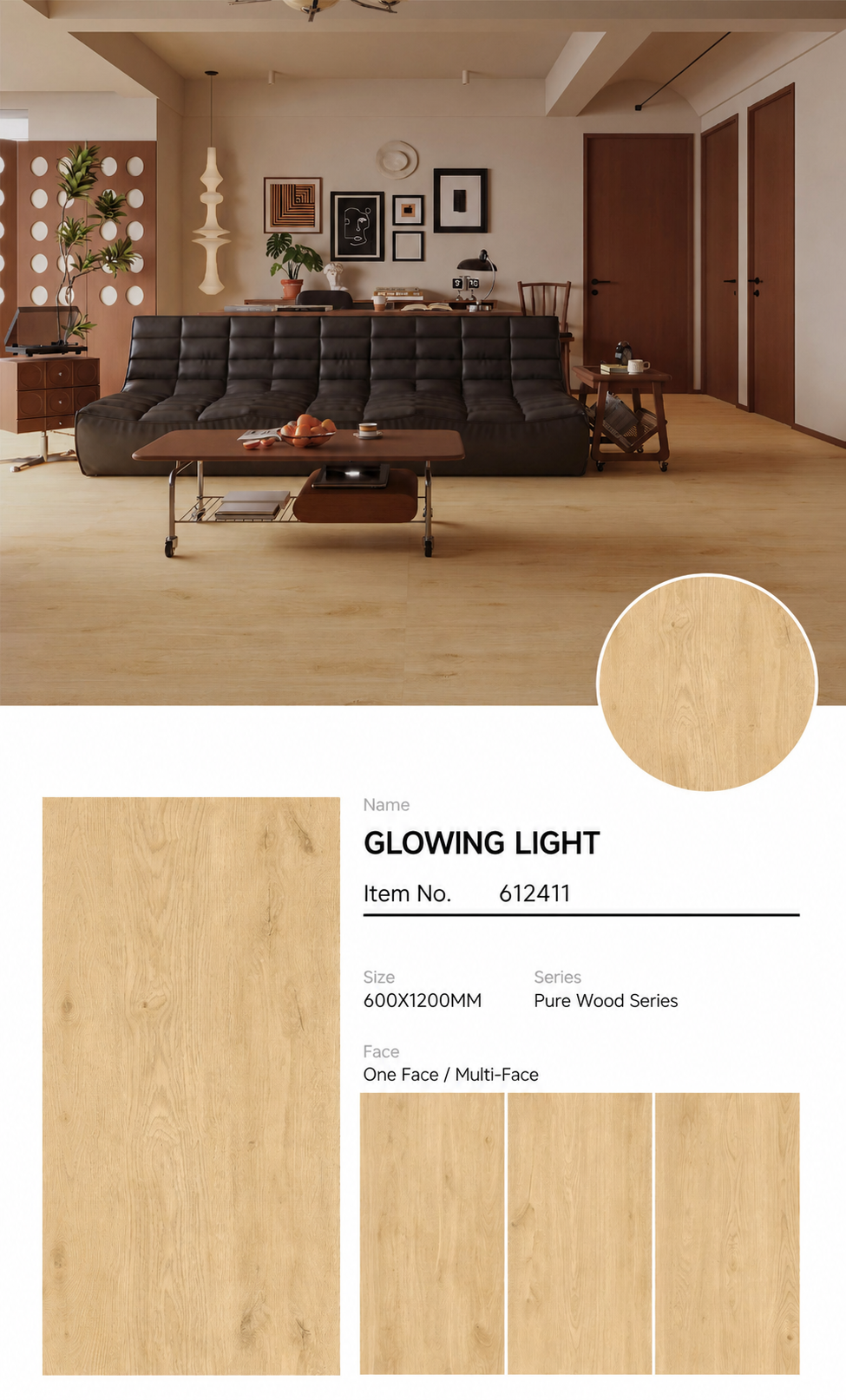 Wood Look Porcelain Floor Tile Natural Wood Plank 600x1200mm - Living Room Hallway Open Plan - Item No. 612411