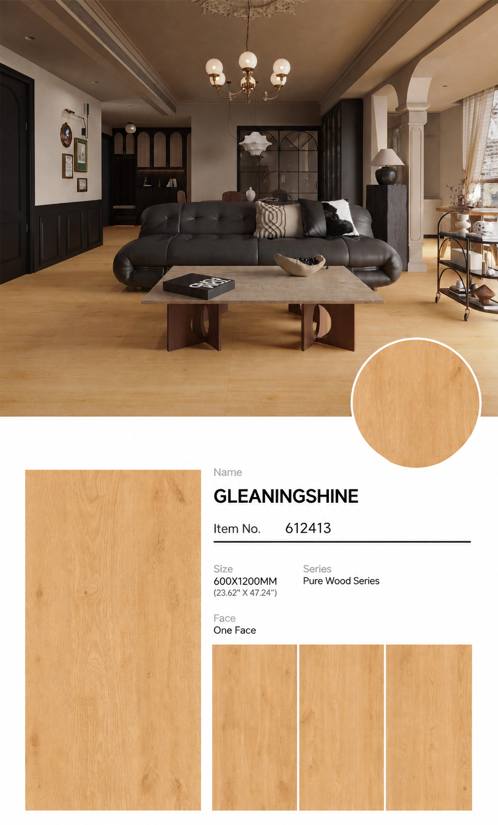 Wood Look Porcelain Floor Tile Natural Wood Plank 600x1200mm - Living Room Hallway Open Plan - Item No. 612413