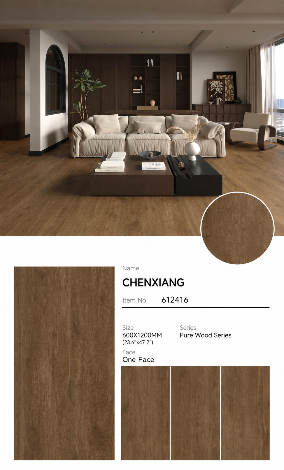 Wood Look Porcelain Floor Tile Natural Wood Plank 600x1200mm - Living Room Hallway Open Plan - Item No. 612416