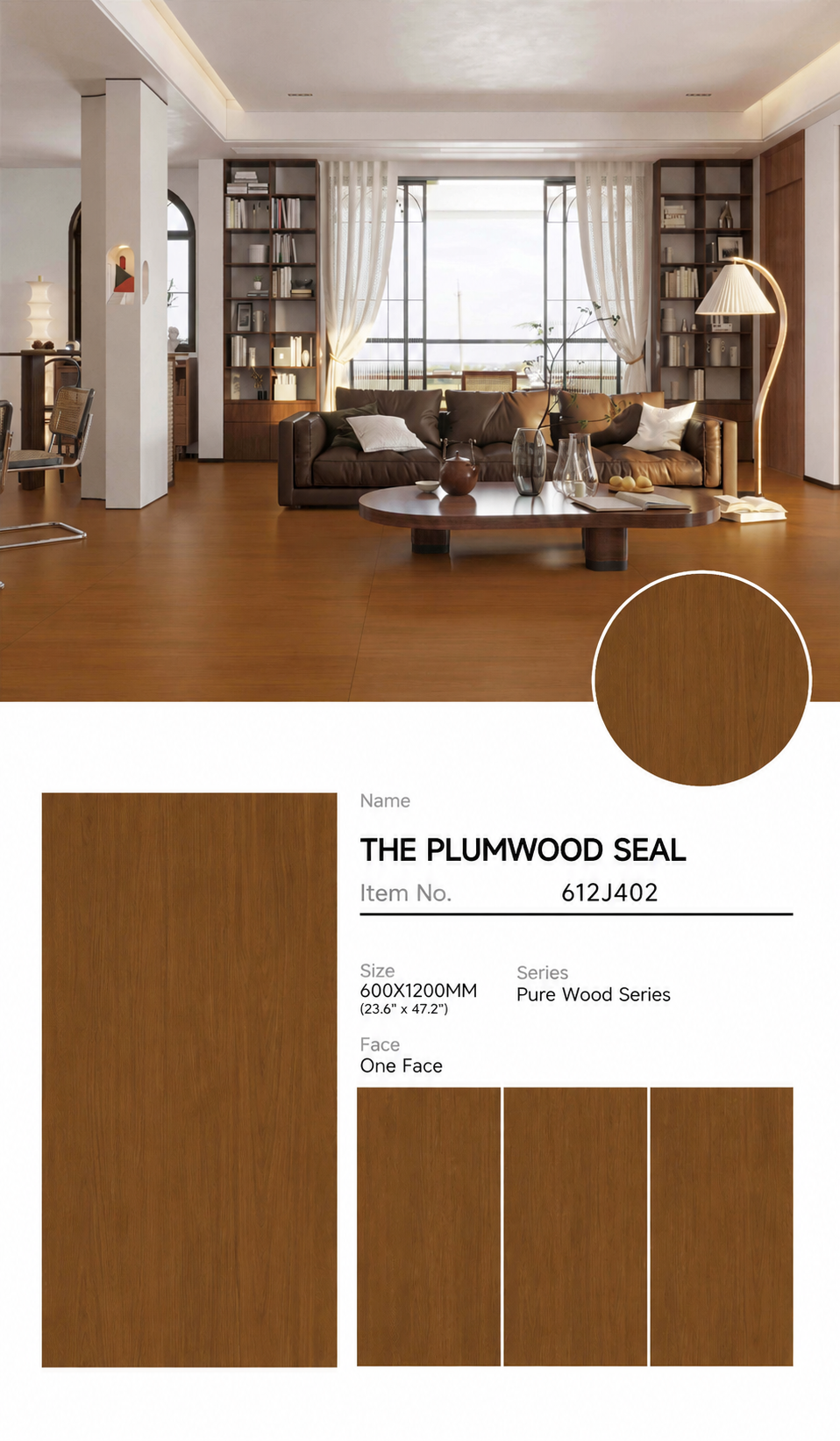 Wood Look Porcelain Floor Tile Natural Wood Plank 600x1200mm - Living Room Hallway Open Plan - Item No. 612J402