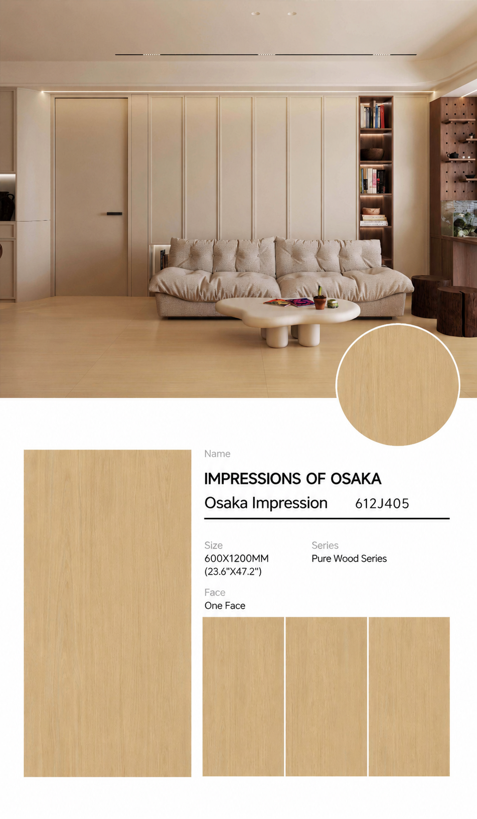 Wood Look Porcelain Floor Tile Natural Wood Plank 600x1200mm - Living Room Hallway Open Plan - Item No. 612J405