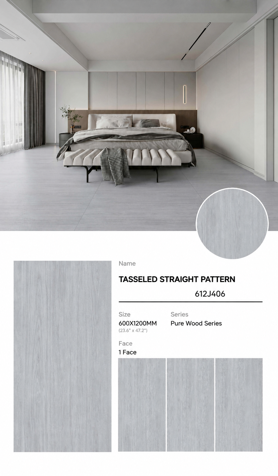 Wood Look Porcelain Floor Tile Natural Wood Plank 600x1200mm - Living Room Hallway Open Plan - Item No. 612J406