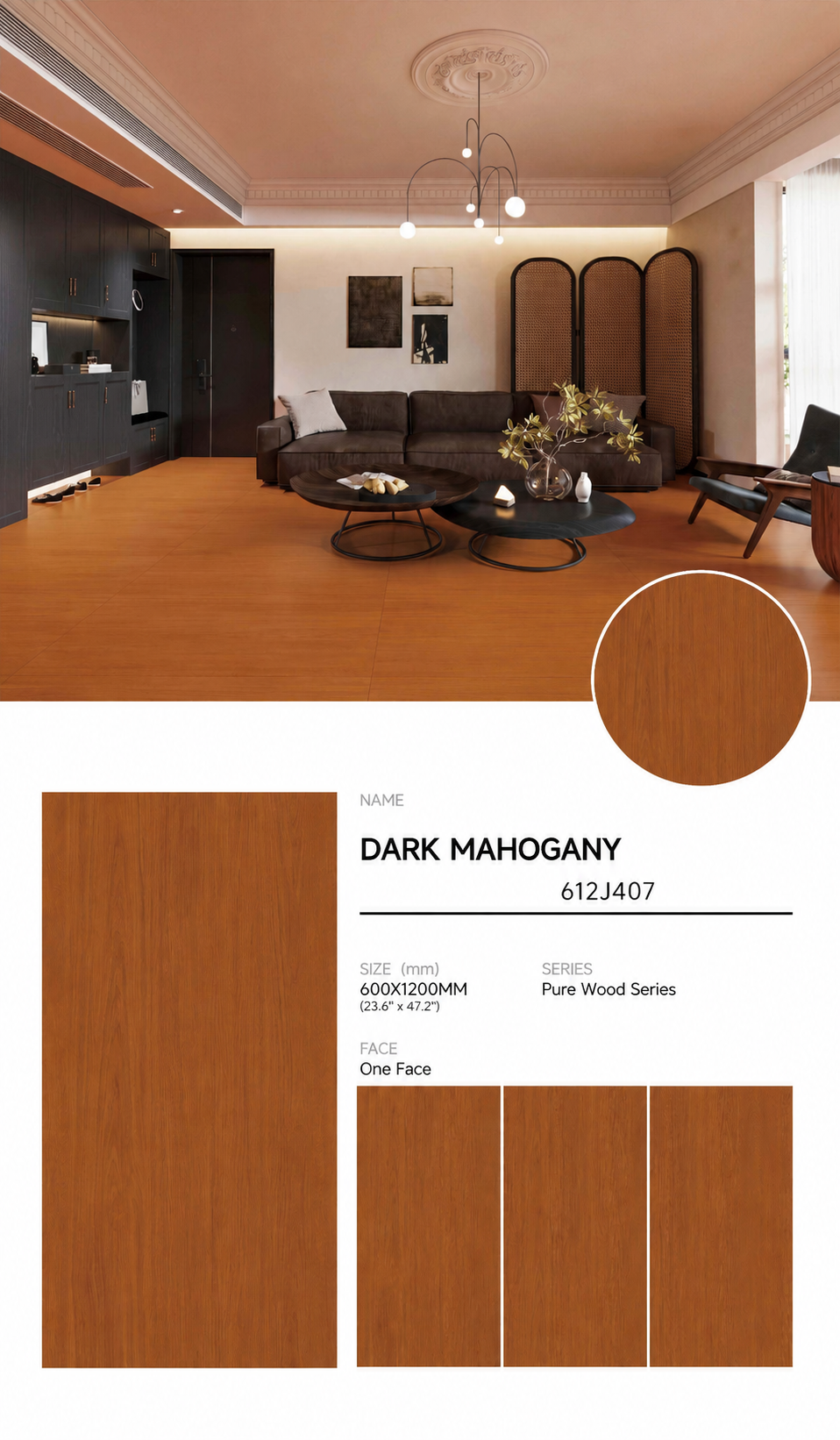 Wood Look Porcelain Floor Tile Natural Wood Plank 600x1200mm - Living Room Hallway Open Plan - Item No. 612J407
