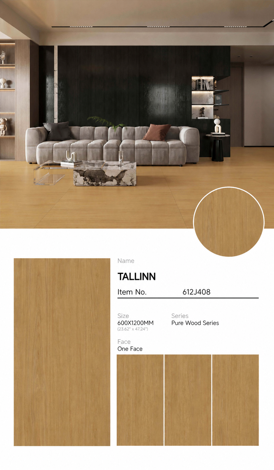 Wood Look Porcelain Floor Tile Natural Wood Plank 600x1200mm - Living Room Hallway Open Plan - Item No. 612J408