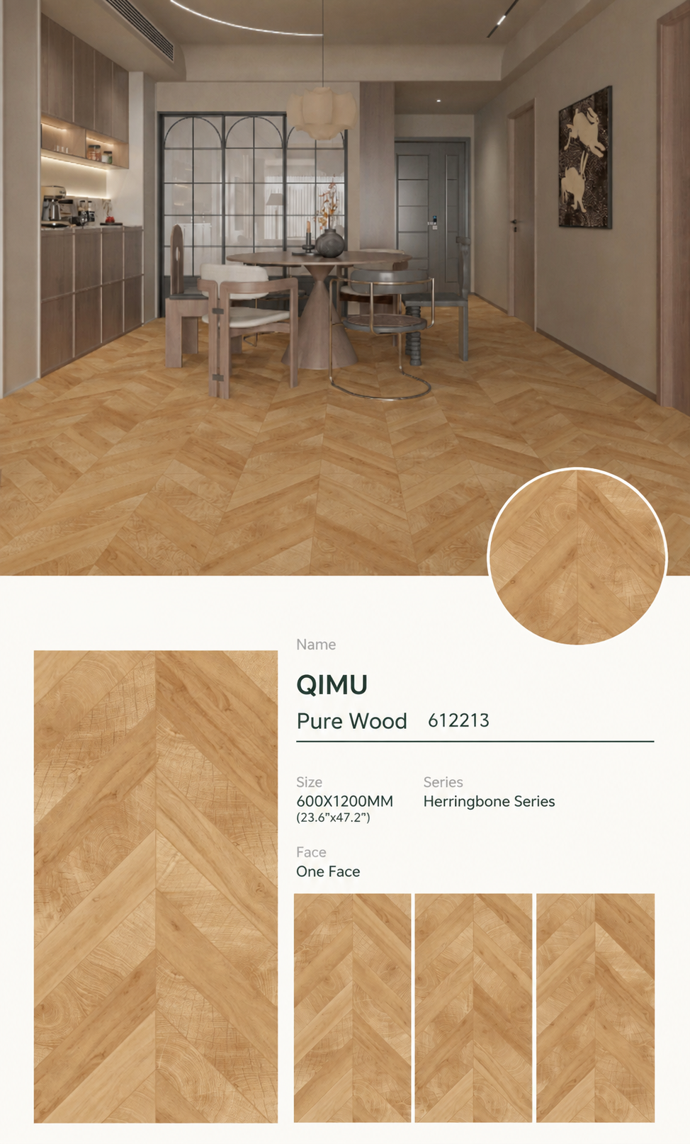 Wood Look Porcelain Floor Tile Chevron Plank 600x1200mm - Living Room Hallway Open Plan - Item No. 612213