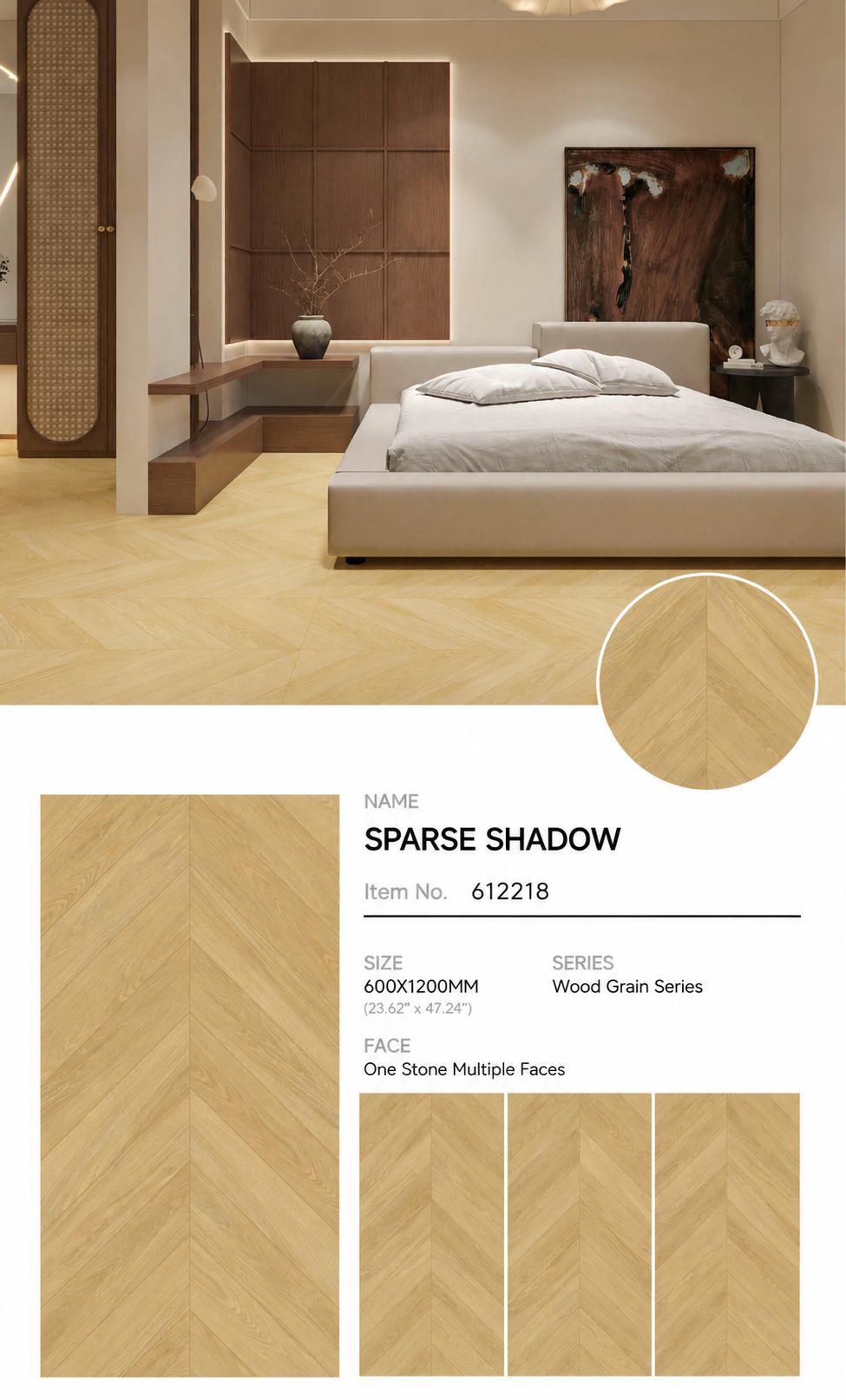 Wood Look Porcelain Floor Tile Chevron Plank 600x1200mm - Living Room Hallway Open Plan - Item No. 612218
