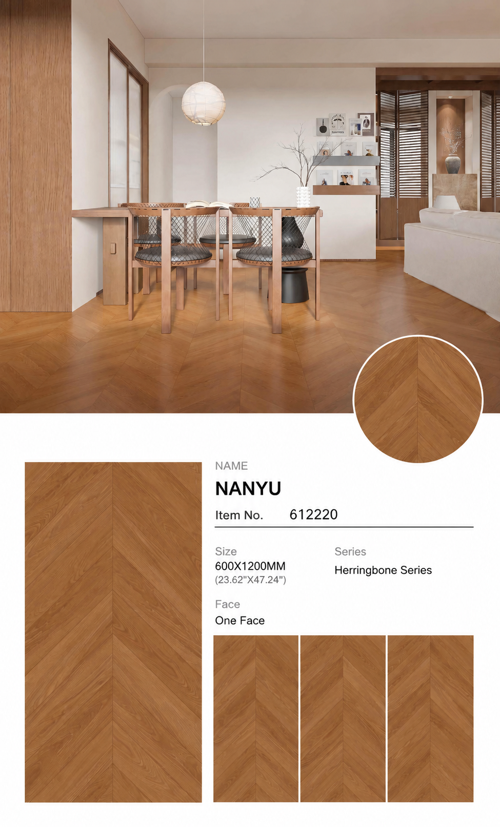 Wood Look Porcelain Floor Tile Chevron Plank 600x1200mm - Living Room Hallway Open Plan - Item No. 612220