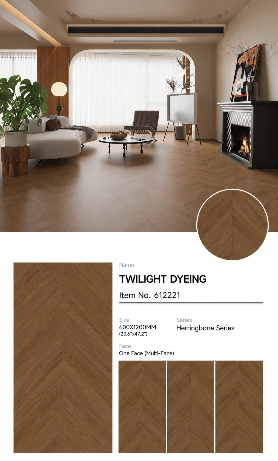 Wood Look Porcelain Floor Tile Chevron Plank 600x1200mm - Living Room Hallway Open Plan - Item No. 612221