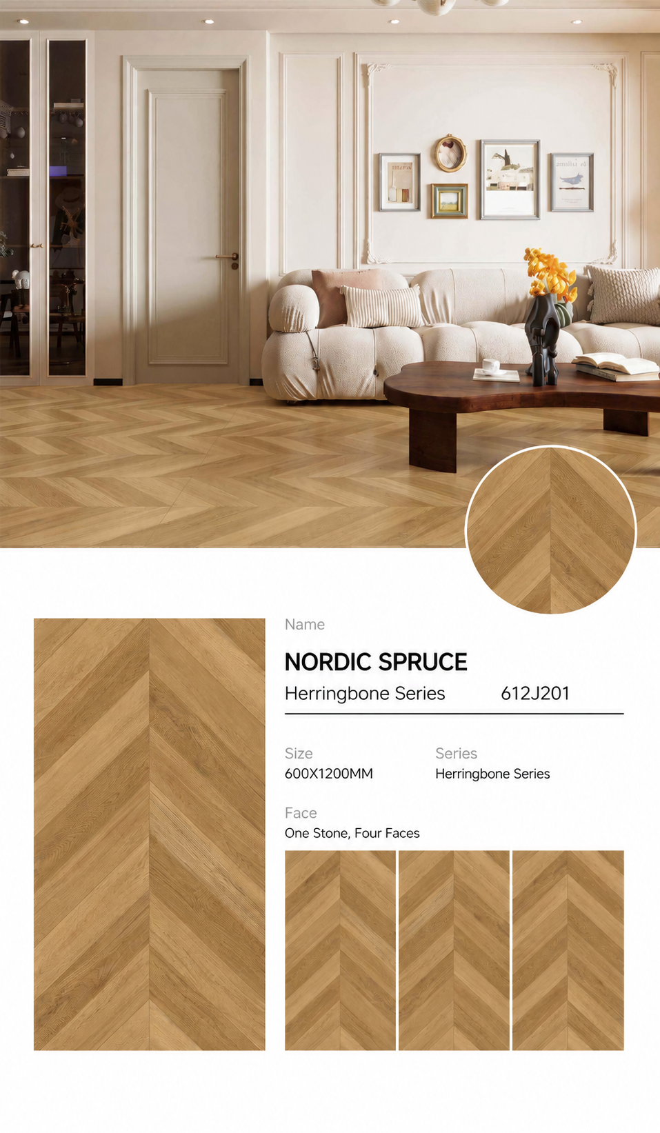 Wood Look Porcelain Floor Tile Chevron Plank 600x1200mm - Living Room Hallway Open Plan - Item No. 612J201