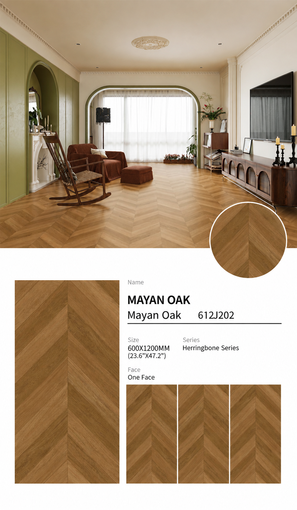 Wood Look Porcelain Floor Tile Chevron Plank 600x1200mm - Living Room Hallway Open Plan - Item No. 612J202