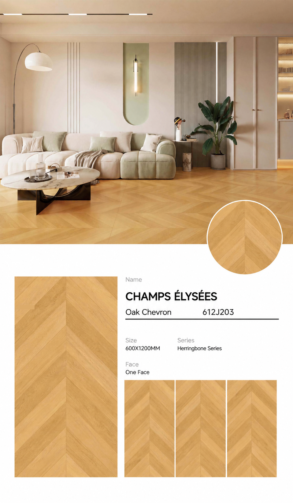 Wood Look Porcelain Floor Tile Chevron Plank 600x1200mm - Living Room Hallway Open Plan - Item No. 612J203