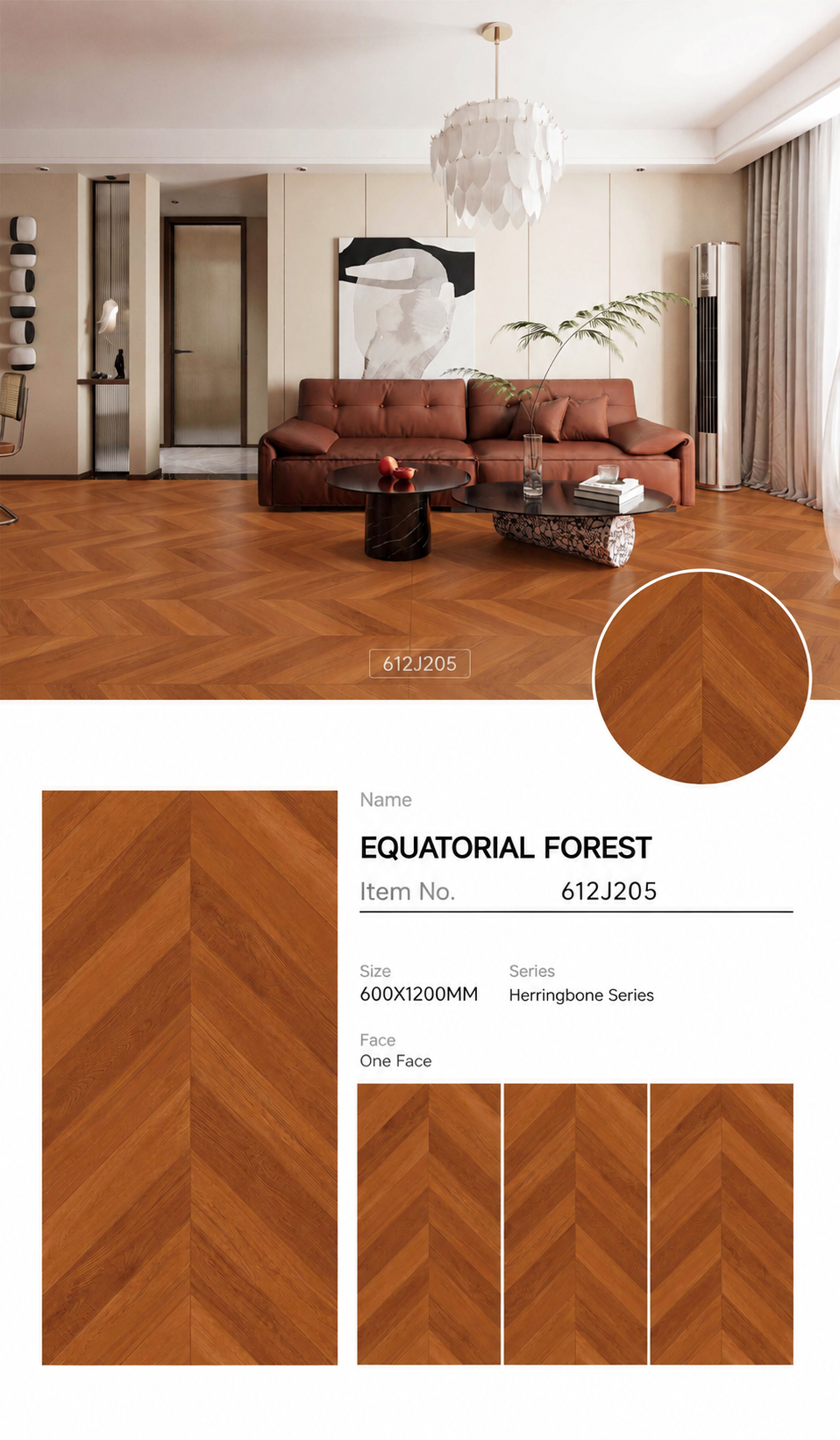 Wood Look Porcelain Floor Tile Chevron Plank 600x1200mm - Living Room Hallway Open Plan - Item No. 612J205