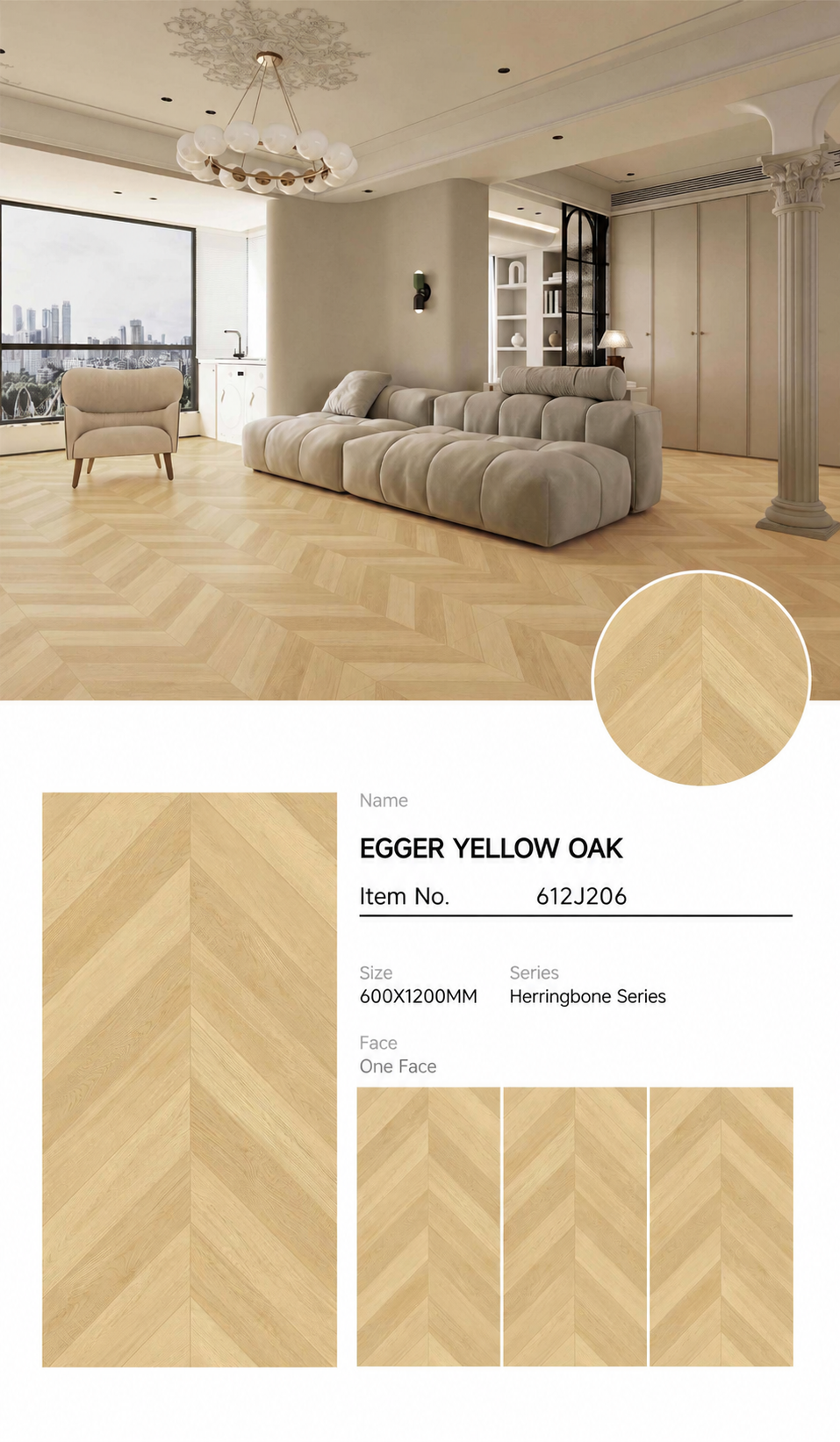 Wood Look Porcelain Floor Tile Chevron Plank 600x1200mm - Living Room Hallway Open Plan - Item No. 612J206