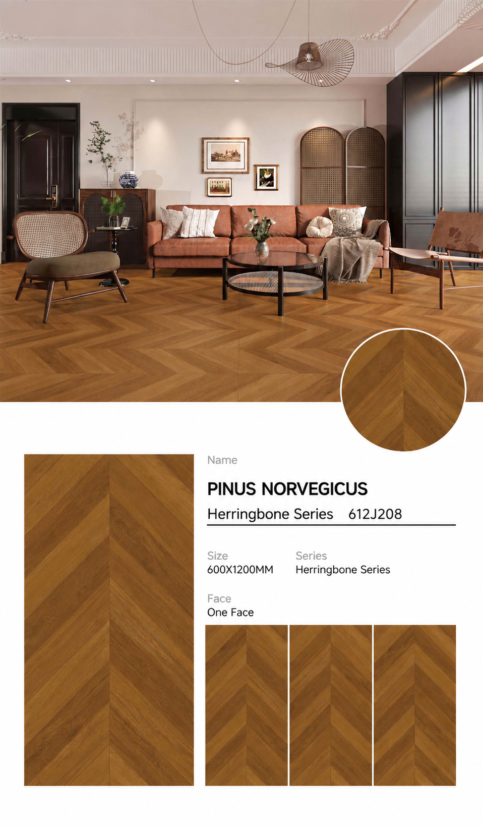 Wood Look Porcelain Floor Tile Chevron Plank 600x1200mm - Living Room Hallway Open Plan - Item No. 612J208
