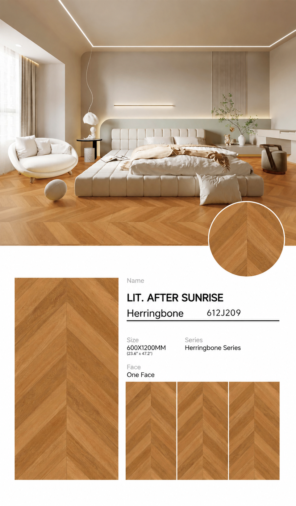 Wood Look Porcelain Floor Tile Chevron Plank 600x1200mm - Living Room Hallway Open Plan - Item No. 612J209