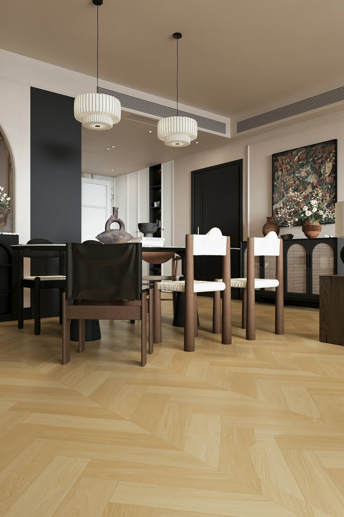 Wood Look Porcelain Floor Tile Herringbone Plank 600x1200mm - Living Room Hallway Open Plan - Item No. 612518