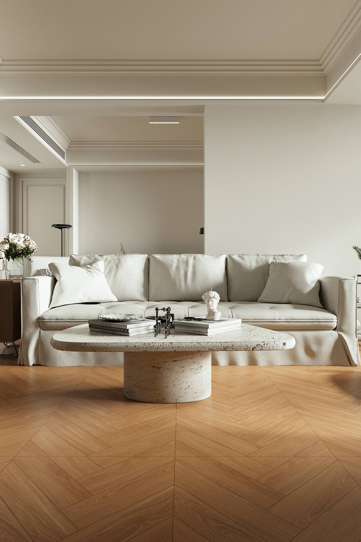 Wood Look Porcelain Floor Tile Herringbone Plank 600x1200mm - Living Room Hallway Open Plan - Item No. 612520