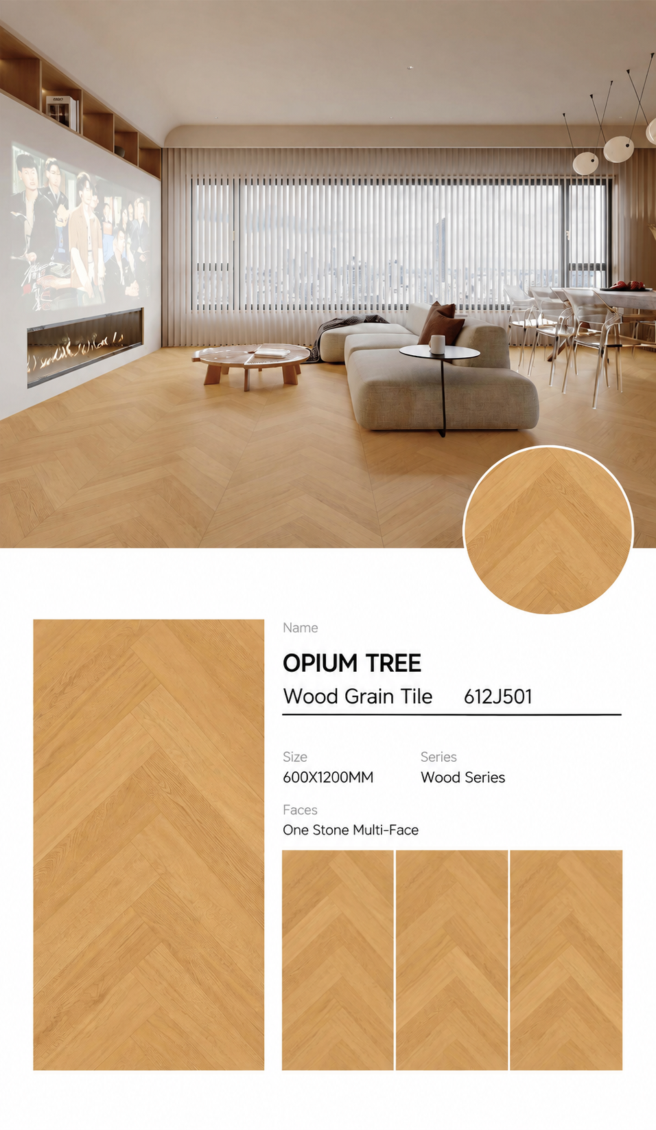 Wood Look Porcelain Floor Tile Herringbone Plank 600x1200mm - Living Room Hallway Open Plan - Item No. 612J501