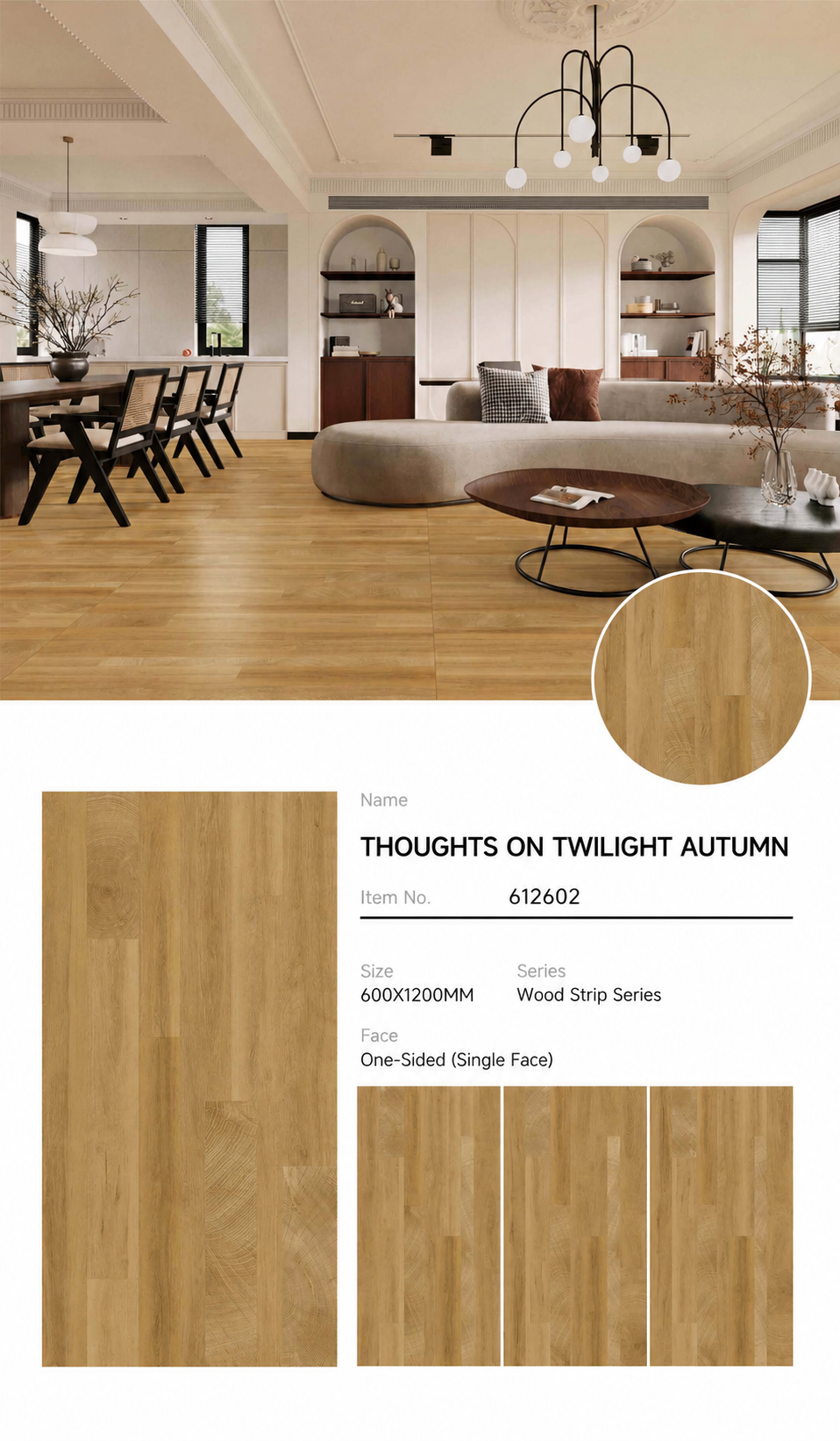 Wood Look Porcelain Floor Tile Geometric Plank 600x1200mm - Living Room Hallway Open Plan - Item No. 612602