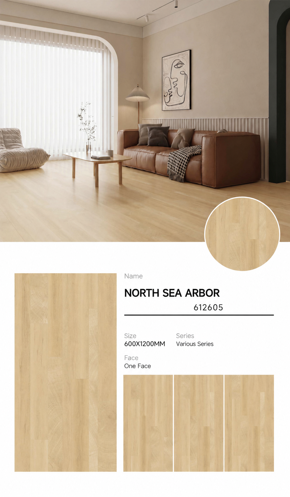 Wood Look Porcelain Floor Tile Geometric Plank 600x1200mm - Living Room Hallway Open Plan - Item No. 612605