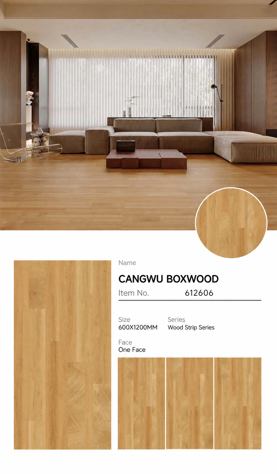 Wood Look Porcelain Floor Tile Geometric Plank 600x1200mm - Living Room Hallway Open Plan - Item No. 612606
