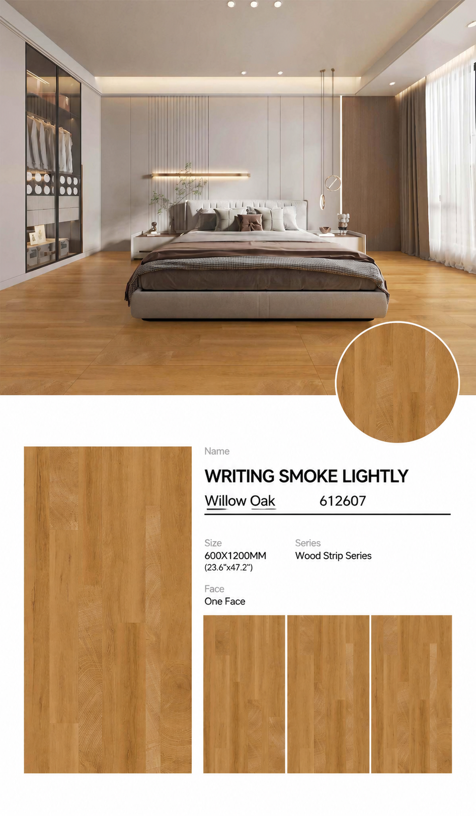Wood Look Porcelain Floor Tile Geometric Plank 600x1200mm - Living Room Hallway Open Plan - Item No. 612607