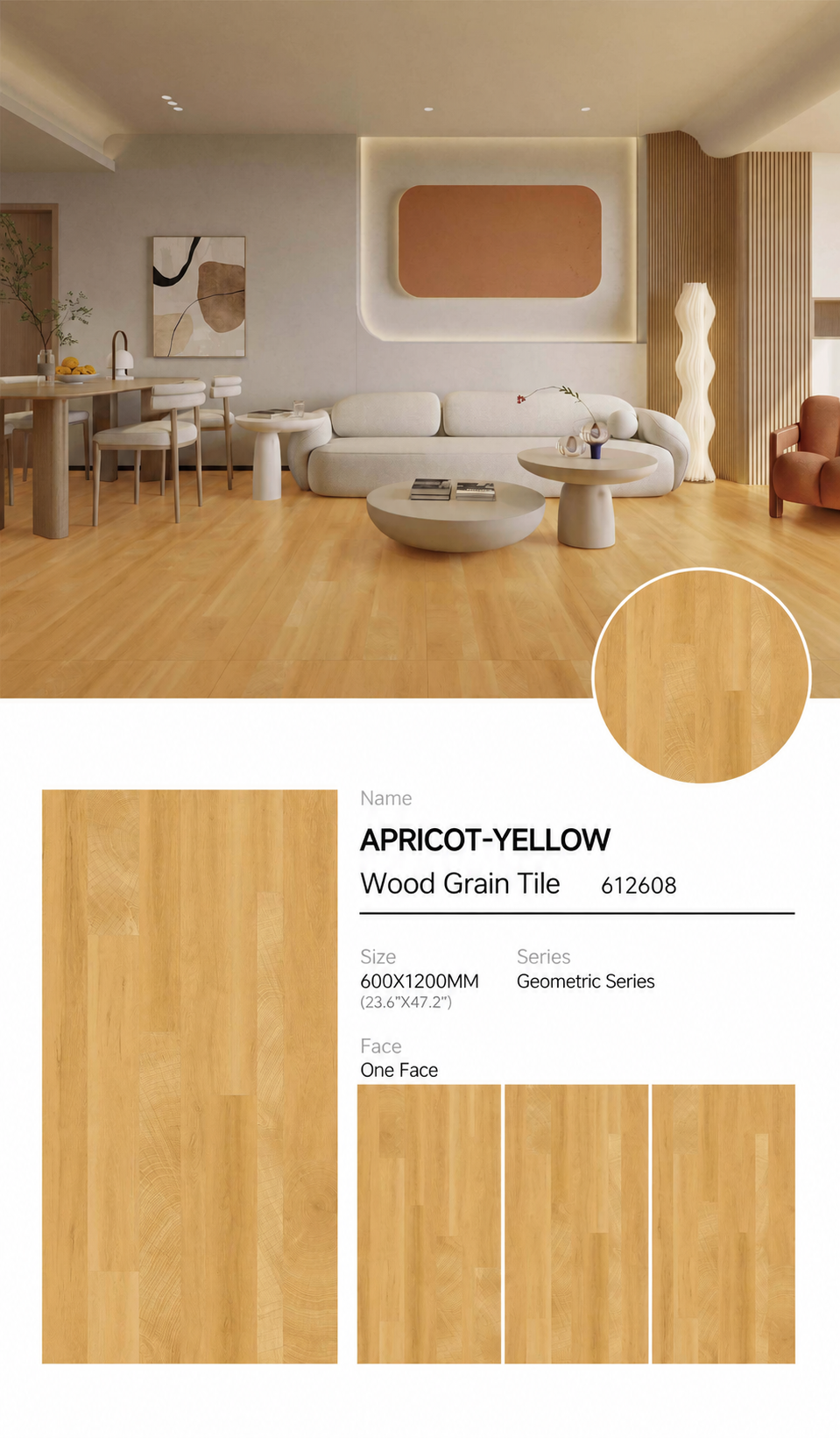 Wood Look Porcelain Floor Tile Geometric Plank 600x1200mm - Living Room Hallway Open Plan - Item No. 612608