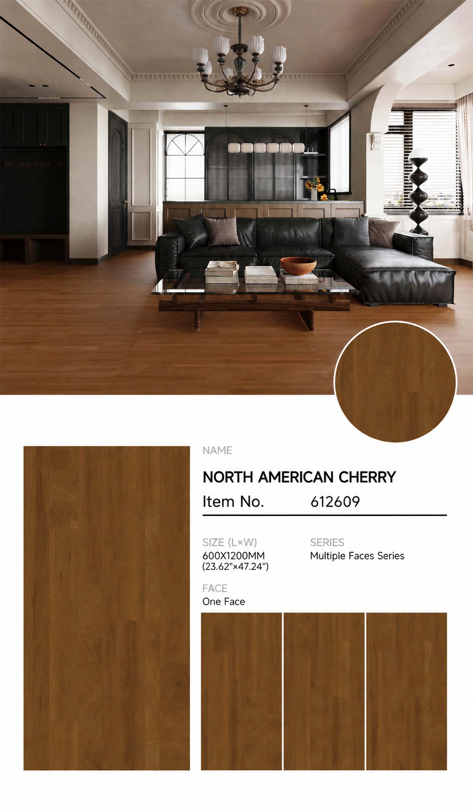 Wood Look Porcelain Floor Tile Geometric Plank 600x1200mm - Living Room Hallway Open Plan - Item No. 612609