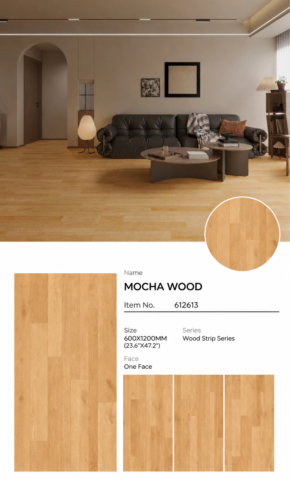 Wood Look Porcelain Floor Tile Geometric Plank 600x1200mm - Living Room Hallway Open Plan - Item No. 612613