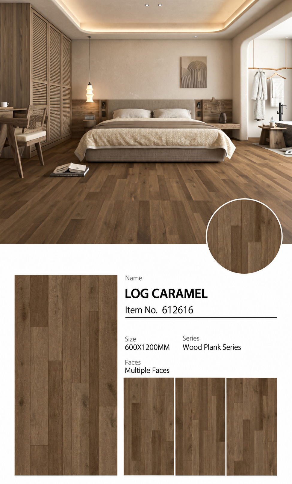Wood Look Porcelain Floor Tile Geometric Plank 600x1200mm - Living Room Hallway Open Plan - Item No. 612616