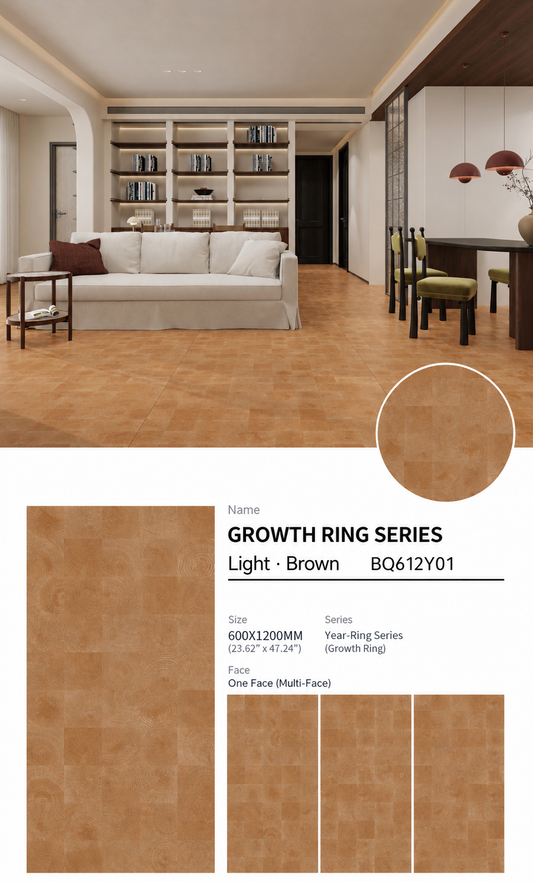 Wood Look Porcelain Floor Tile Tree Ring Plank 600x1200mm - Living Room Hallway Open Plan - Item No. BQ612Y01
