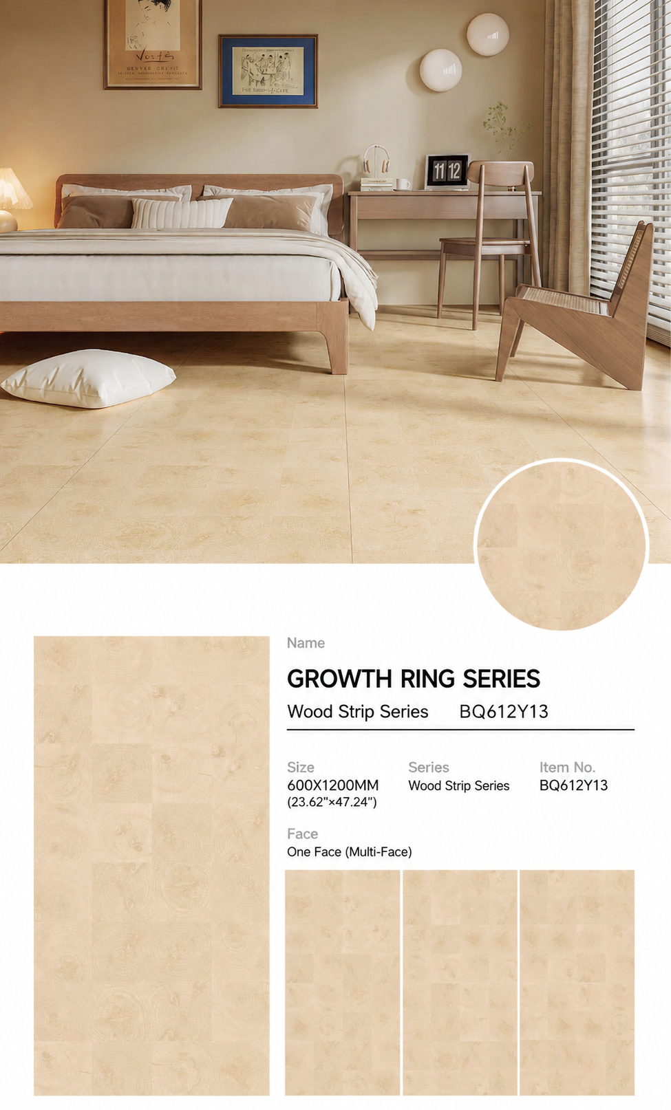 Wood Look Porcelain Floor Tile Tree Ring Plank 600x1200mm - Living Room Hallway Open Plan - Item No. BQ612Y13