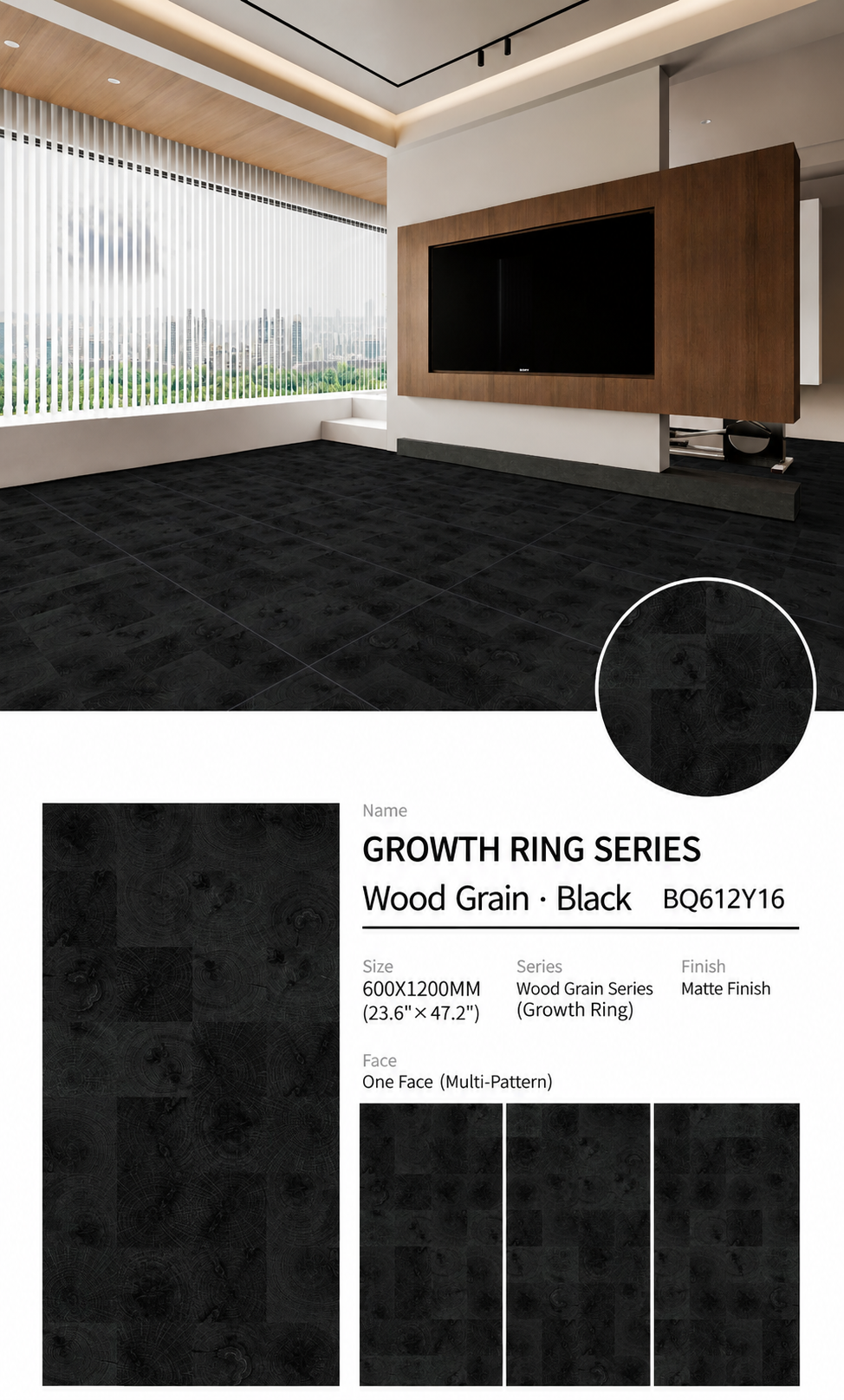 Wood Look Porcelain Floor Tile Tree Ring Plank 600x1200mm - Living Room Hallway Open Plan - Item No. BQ612Y16
