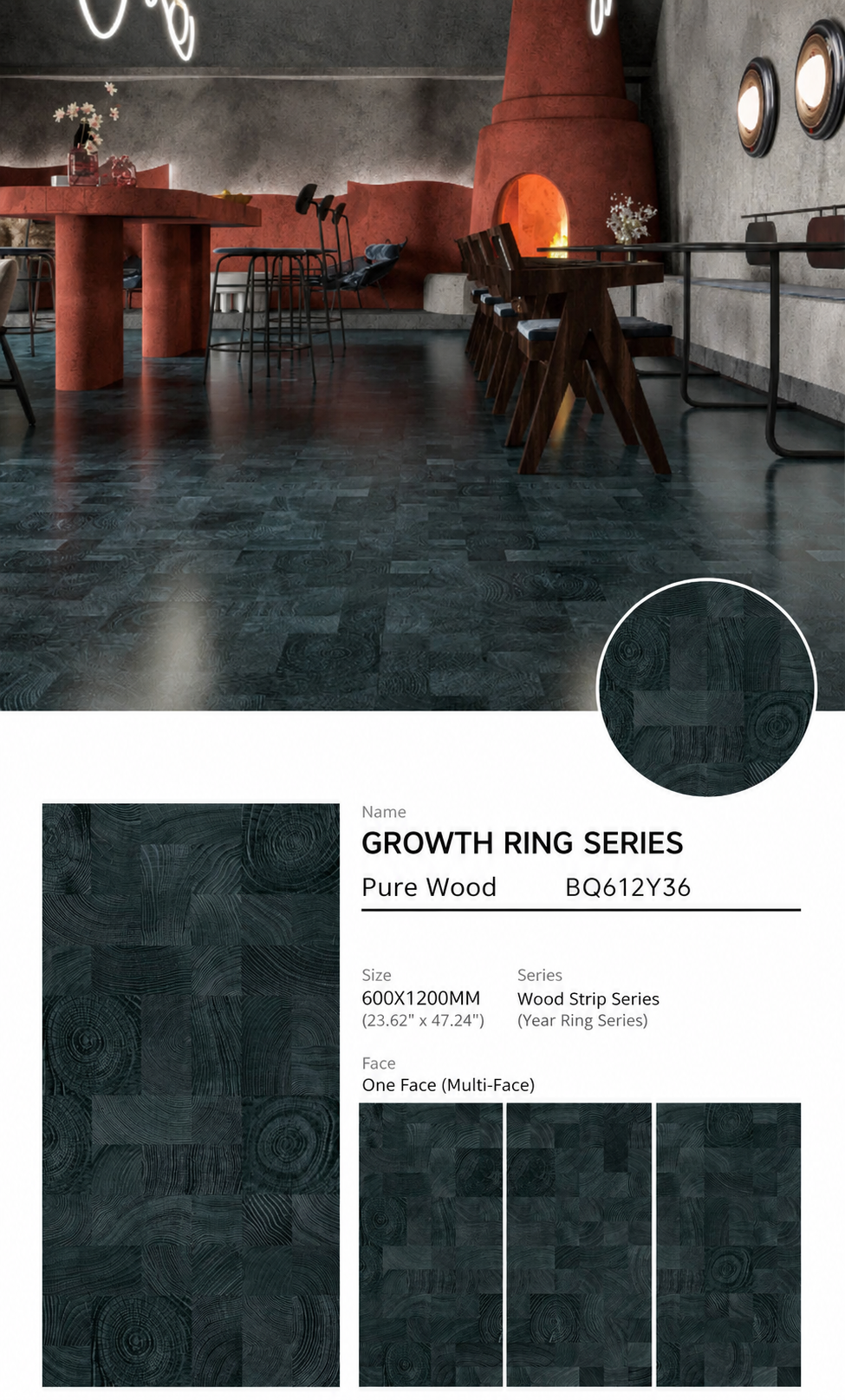 Wood Look Porcelain Floor Tile Tree Ring Plank 600x1200mm - Living Room Hallway Open Plan - Item No. BQ612Y36