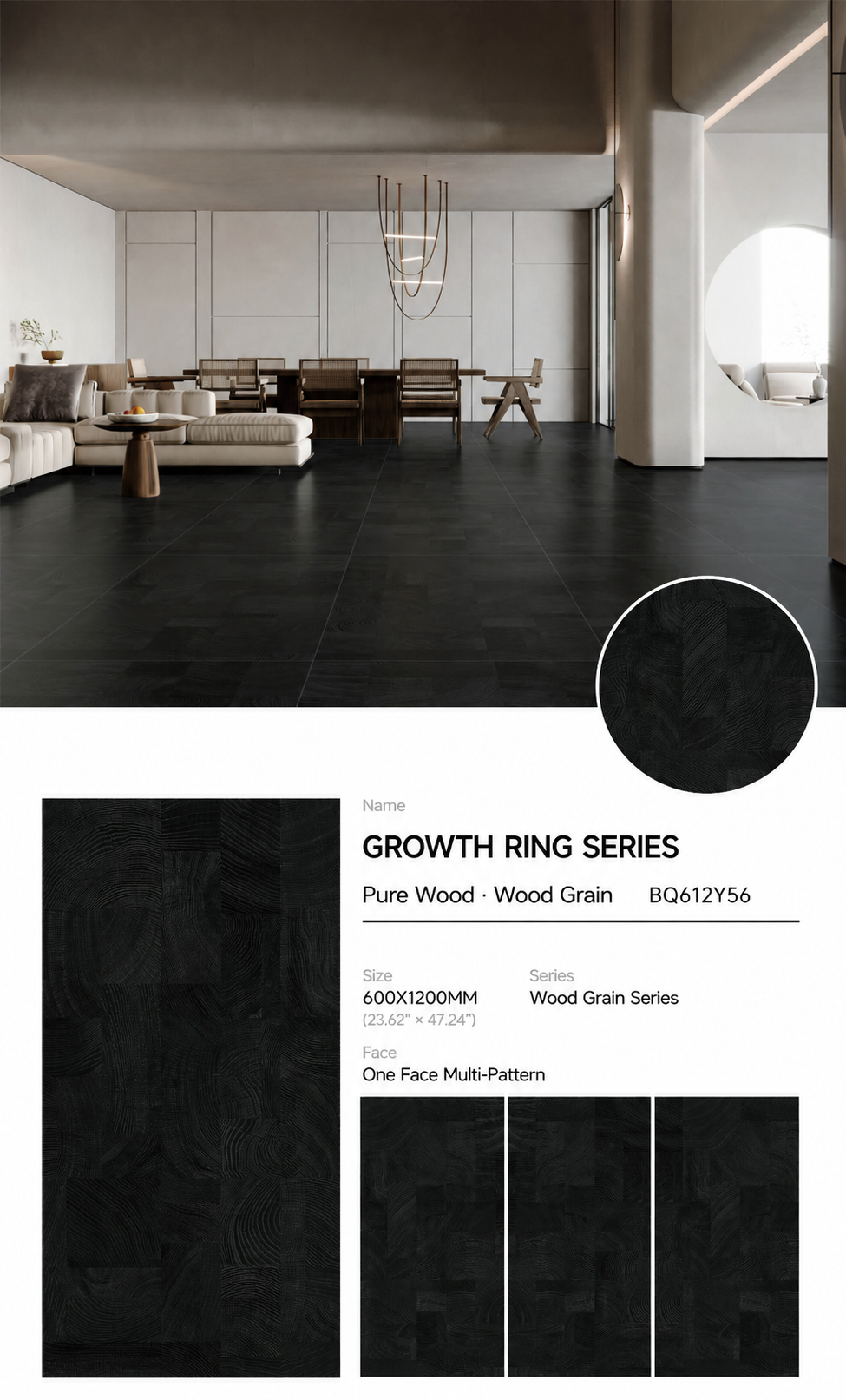 Wood Look Porcelain Floor Tile Tree Ring Plank 600x1200mm - Living Room Hallway Open Plan - Item No. BQ612Y56