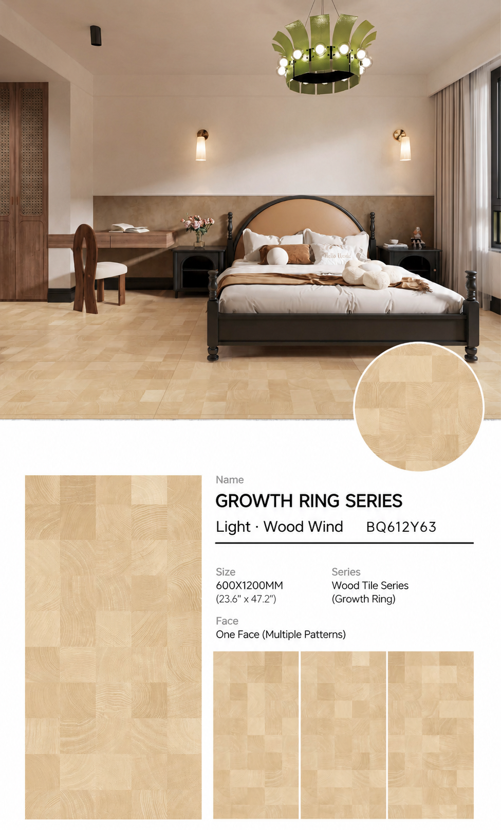 Wood Look Porcelain Floor Tile Tree Ring Plank 600x1200mm - Living Room Hallway Open Plan - Item No. BQ612Y63