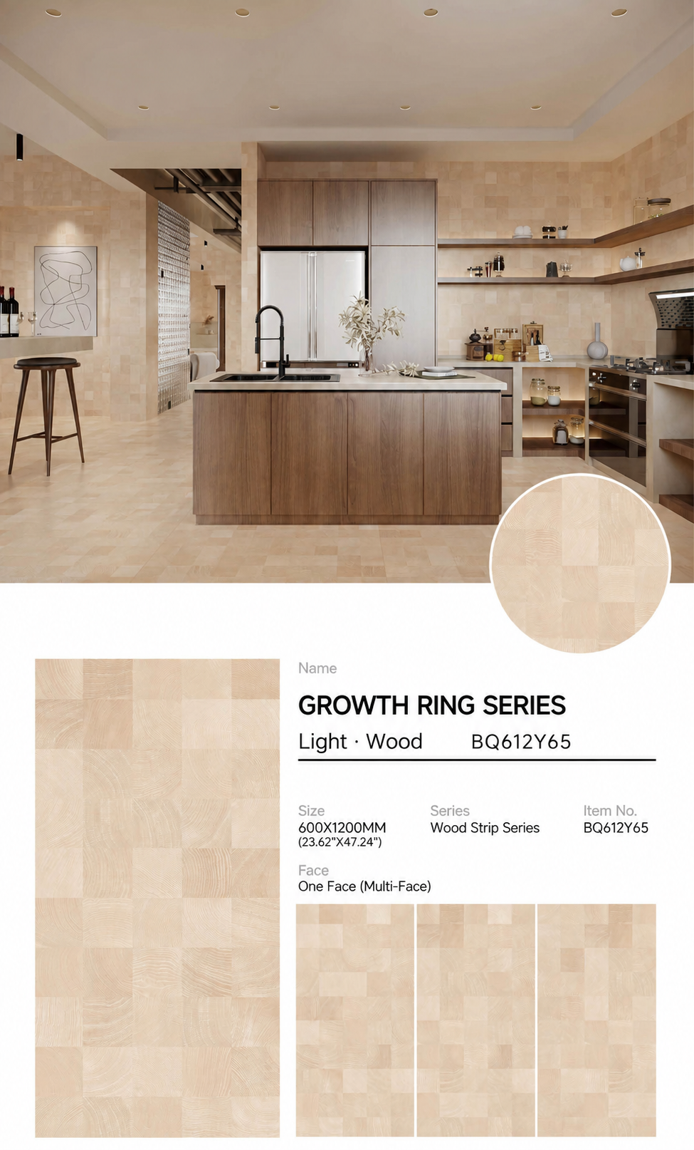 Wood Look Porcelain Floor Tile Tree Ring Plank 600x1200mm - Living Room Hallway Open Plan - Item No. BQ612Y65