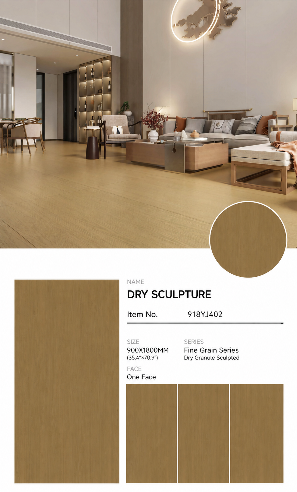 Wood Look Porcelain Floor Tile Fine Grain Plank 900x1800mm - Living Room Hallway Open Plan - Item No. 918YJ402