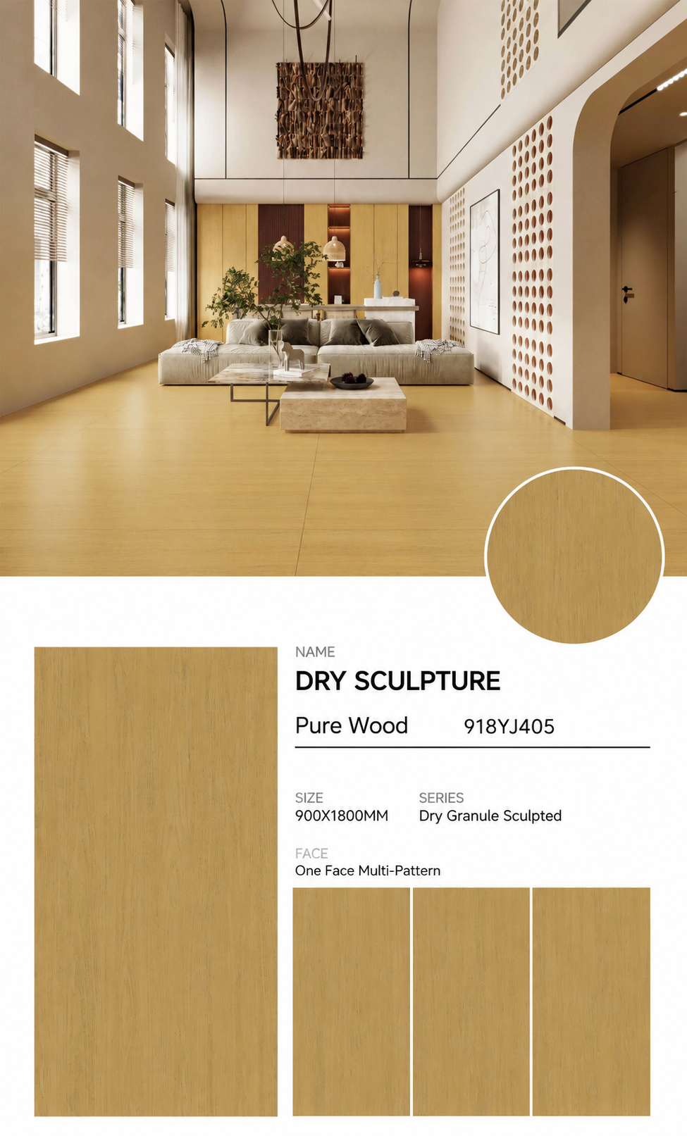 Wood Look Porcelain Floor Tile Fine Grain Plank 900x1800mm - Living Room Hallway Open Plan - Item No. 918YJ405