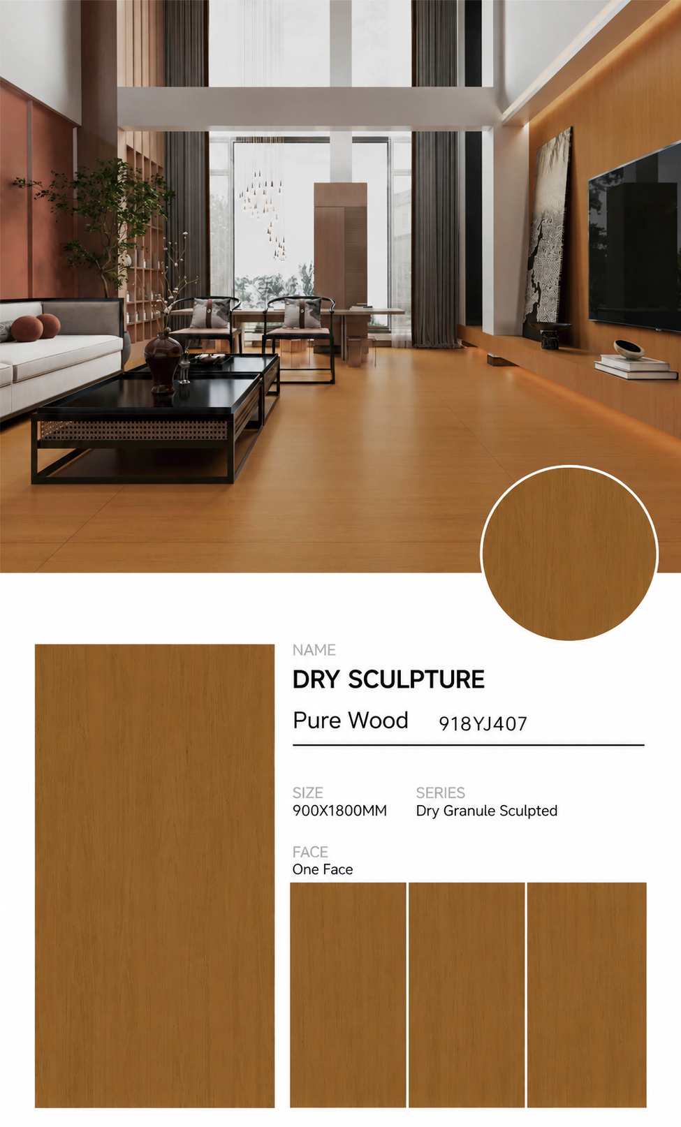 Wood Look Porcelain Floor Tile Fine Grain Plank 900x1800mm - Living Room Hallway Open Plan - Item No. 918YJ407
