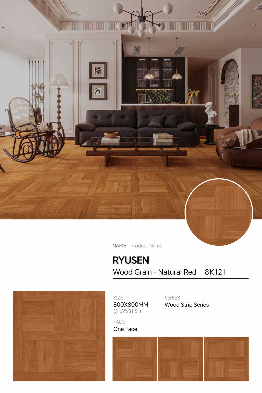 Wood Look Porcelain Floor Tile Geometric Weave Plank 800x800mm - Living Room Hallway Open Plan - Item No. 8K121
