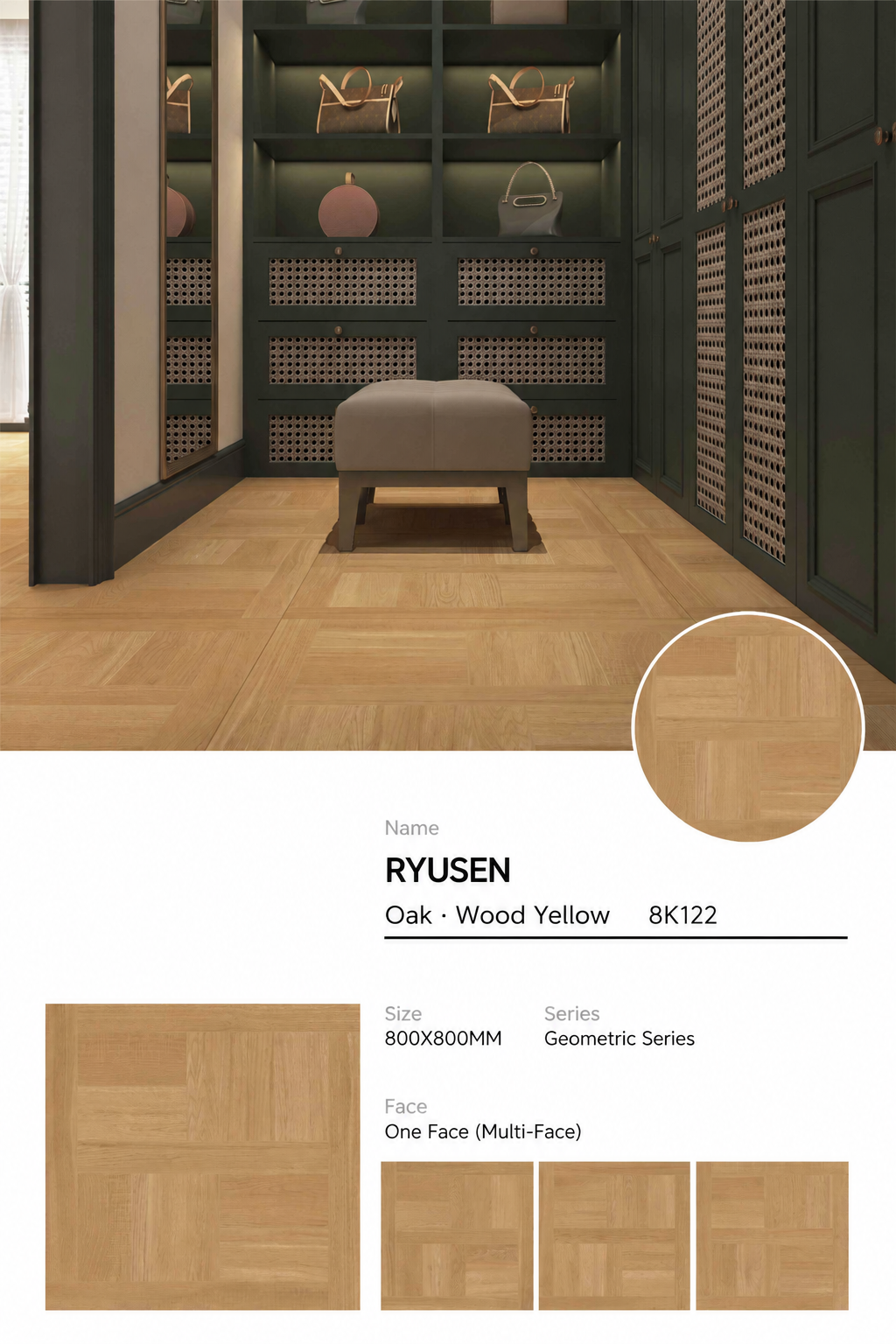 Wood Look Porcelain Floor Tile Geometric Weave Plank 800x800mm - Living Room Hallway Open Plan - Item No. 8K122