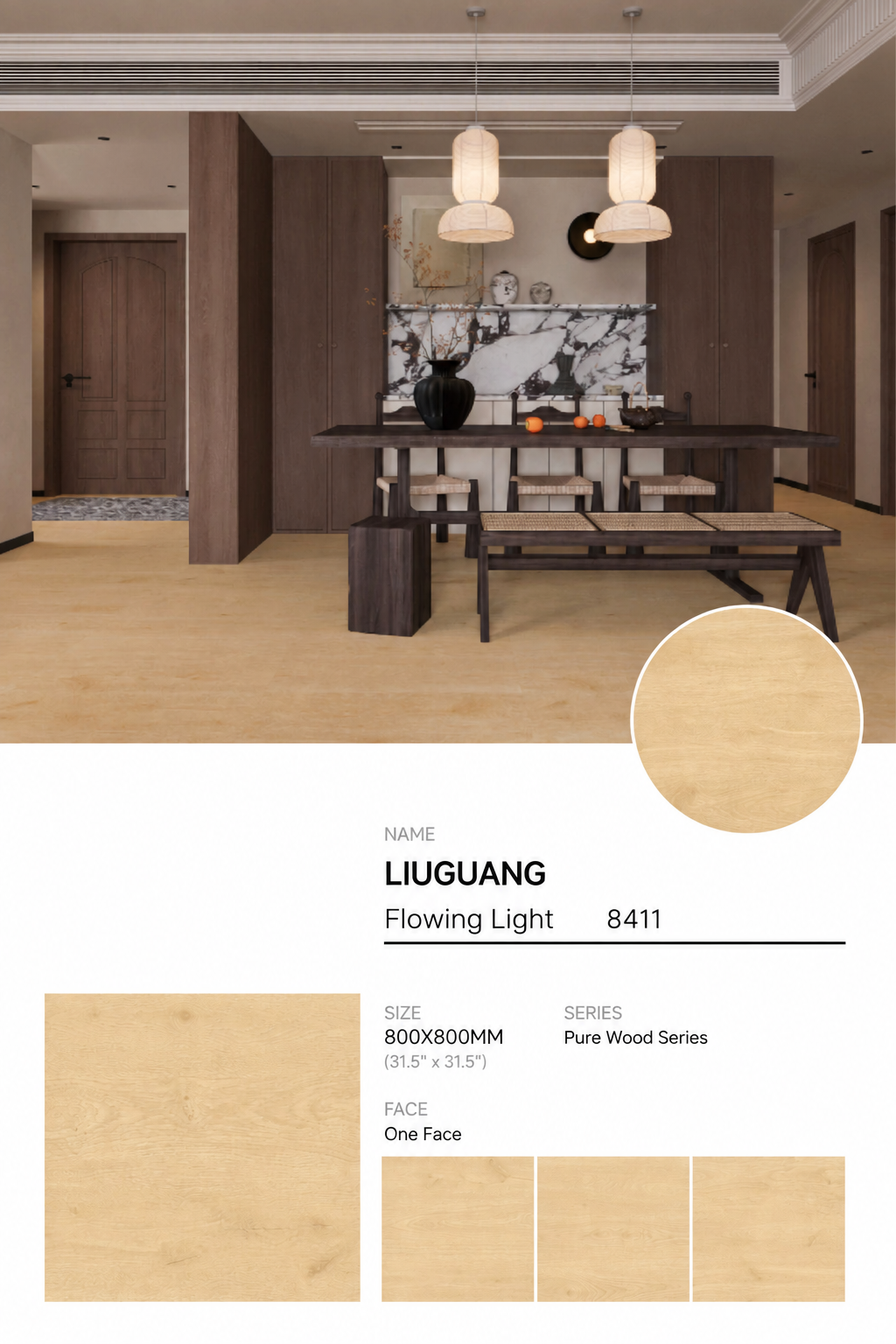 Wood Look Porcelain Floor Tile Natural Wood Plank 800x800mm - Living Room Hallway Open Plan - Item No. 8411