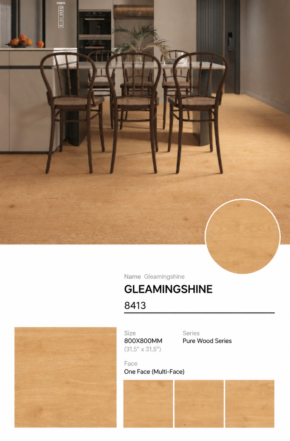 Wood Look Porcelain Floor Tile Natural Wood Plank 800x800mm - Living Room Hallway Open Plan - Item No. 8413